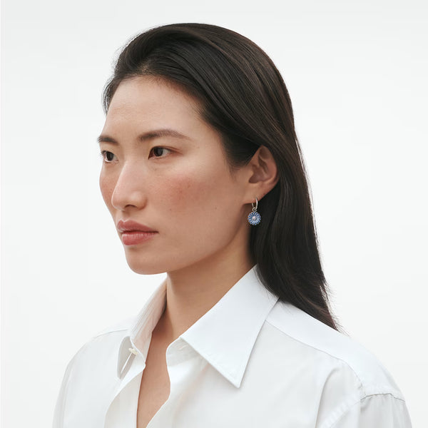 Georg Jensen Daisy Silver And Blue Enamel Hoop Drop Earrings - Berry's Jewellers