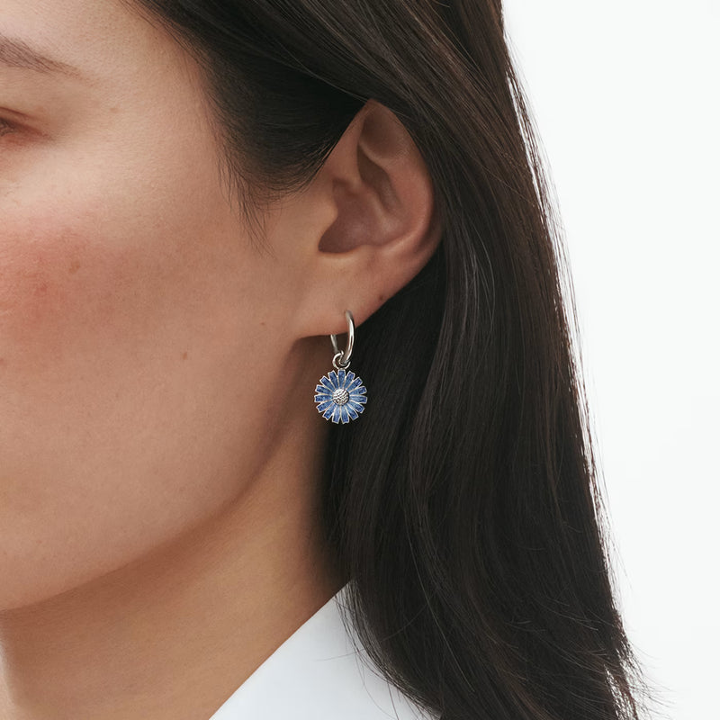 Georg Jensen Daisy Silver And Blue Enamel Hoop Drop Earrings - Berry's Jewellers