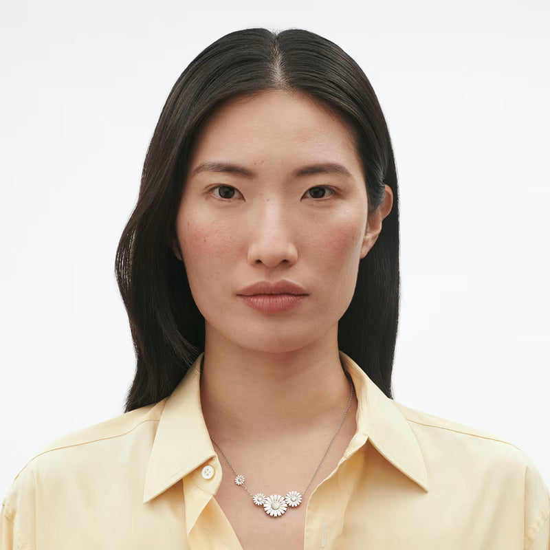 Georg Jensen Daisy Silver And White Enamel Four Flowers Necklace - Berry's Jewellers