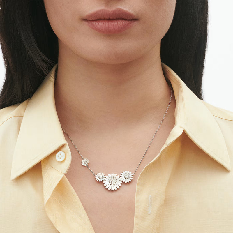 Georg Jensen Daisy Silver And White Enamel Four Flowers Necklace - Berry's Jewellers