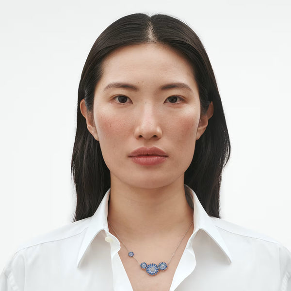 Georg Jensen Daisy Silver And Blue Enamel Four Flowers Necklace - Berry's Jewellers