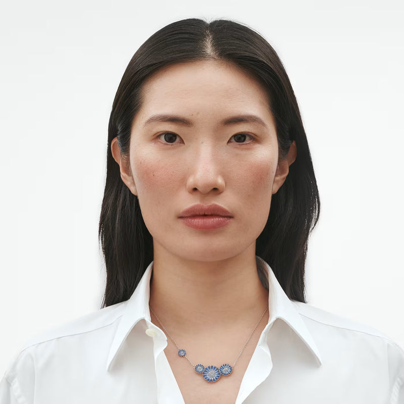 Georg Jensen Daisy Silver And Blue Enamel Four Flowers Necklace - Berry's Jewellers