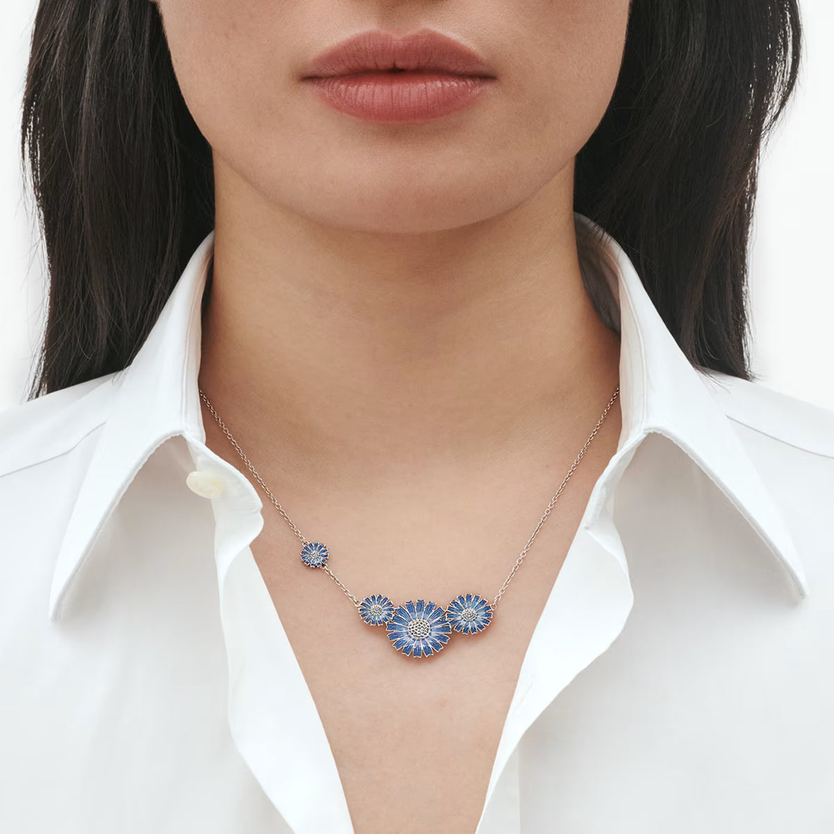 Georg Jensen Daisy Silver And Blue Enamel Four Flowers Necklace - Berry's Jewellers