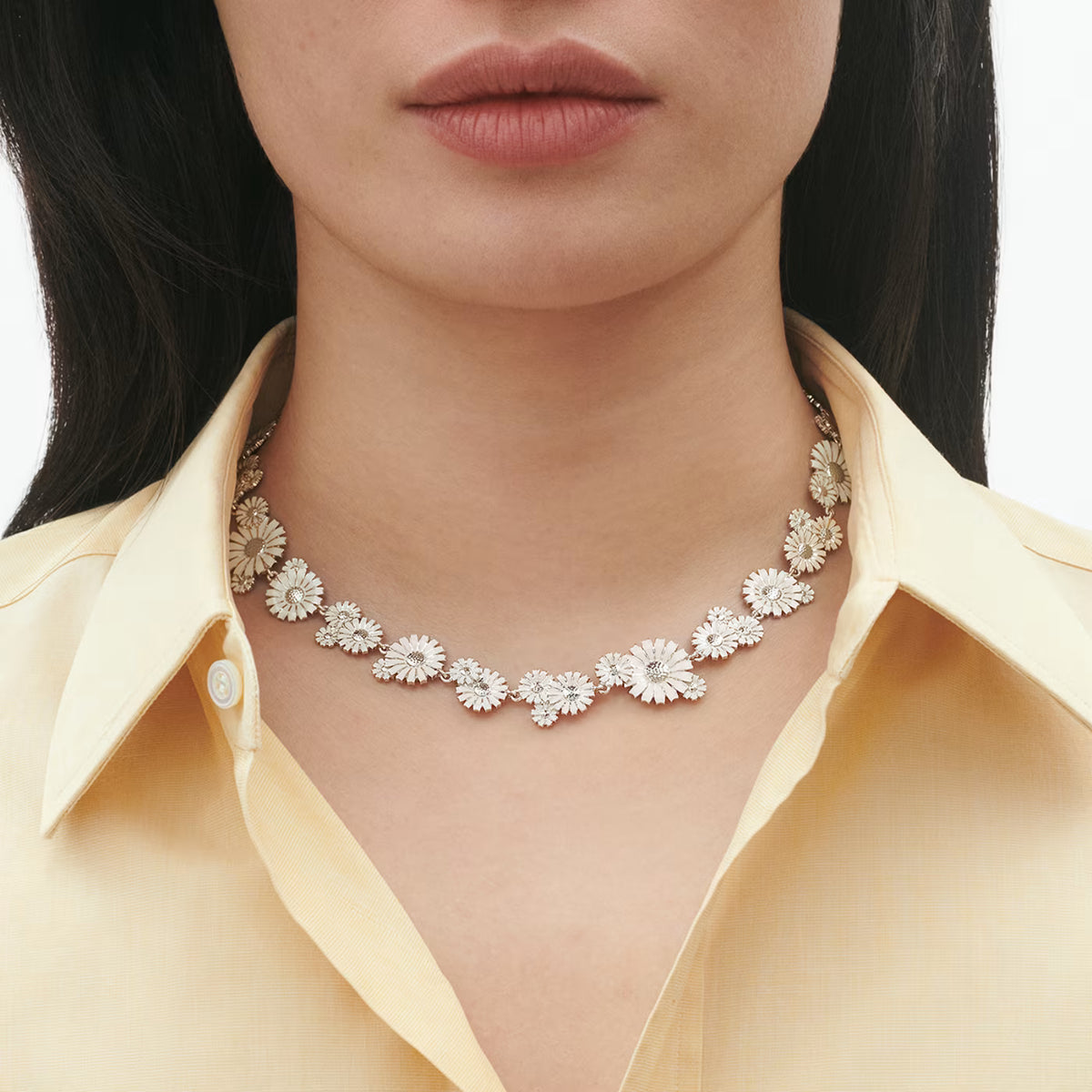 Georg Jensen Daisy Silver & White Enamel Layered Necklace - Berry's Jewellers