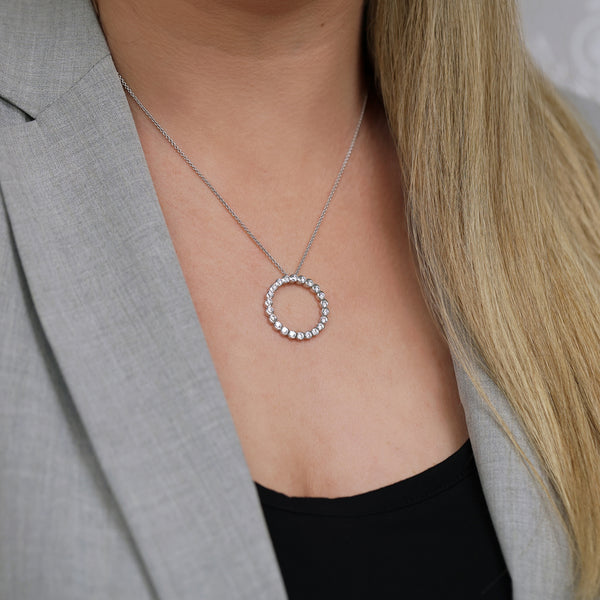 Berry's 18ct White Gold Round Brilliant Cut Diamond Rub Over Circle Pendant - Berry's Jewellers