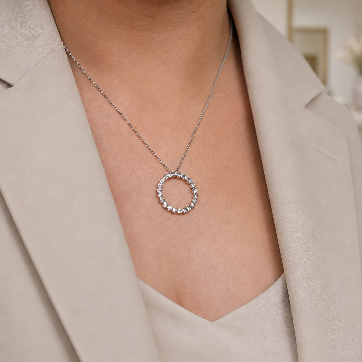Berry's 18ct White Gold Round Brilliant Cut Diamond Rub Over Circle Pendant - Berry's Jewellers