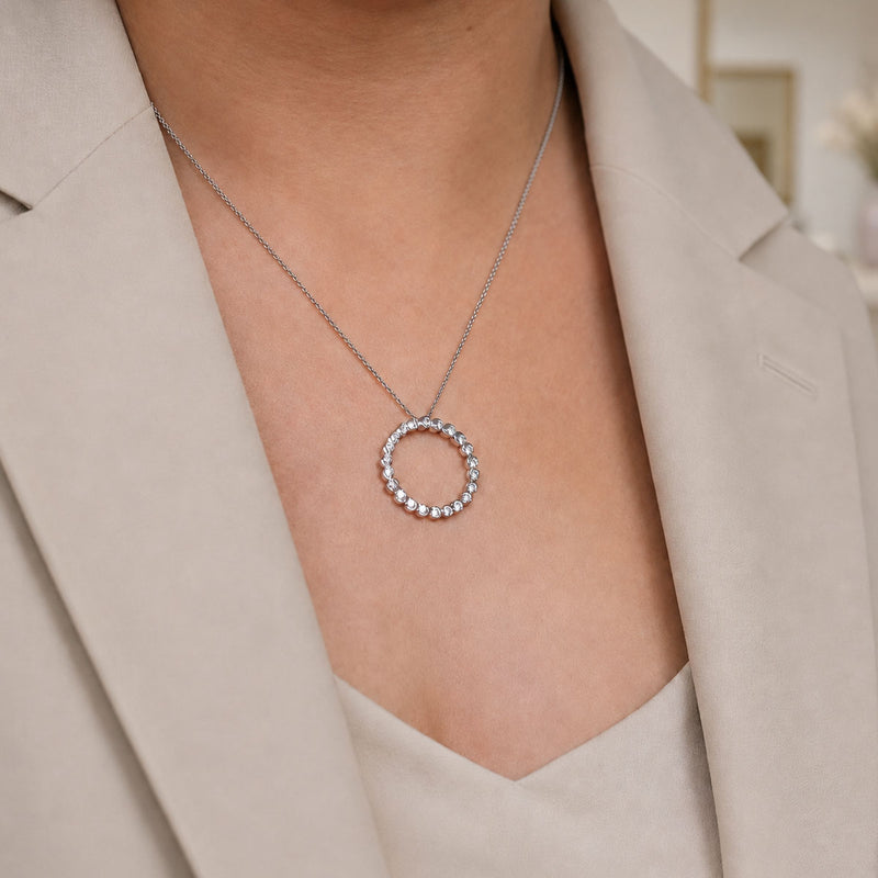 Berry's 18ct White Gold Round Brilliant Cut Diamond Rub Over Circle Pendant - Berry's Jewellers