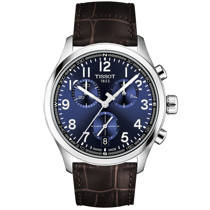 Chrono L 42mm Blue Dial Brown Leather Strap Watch