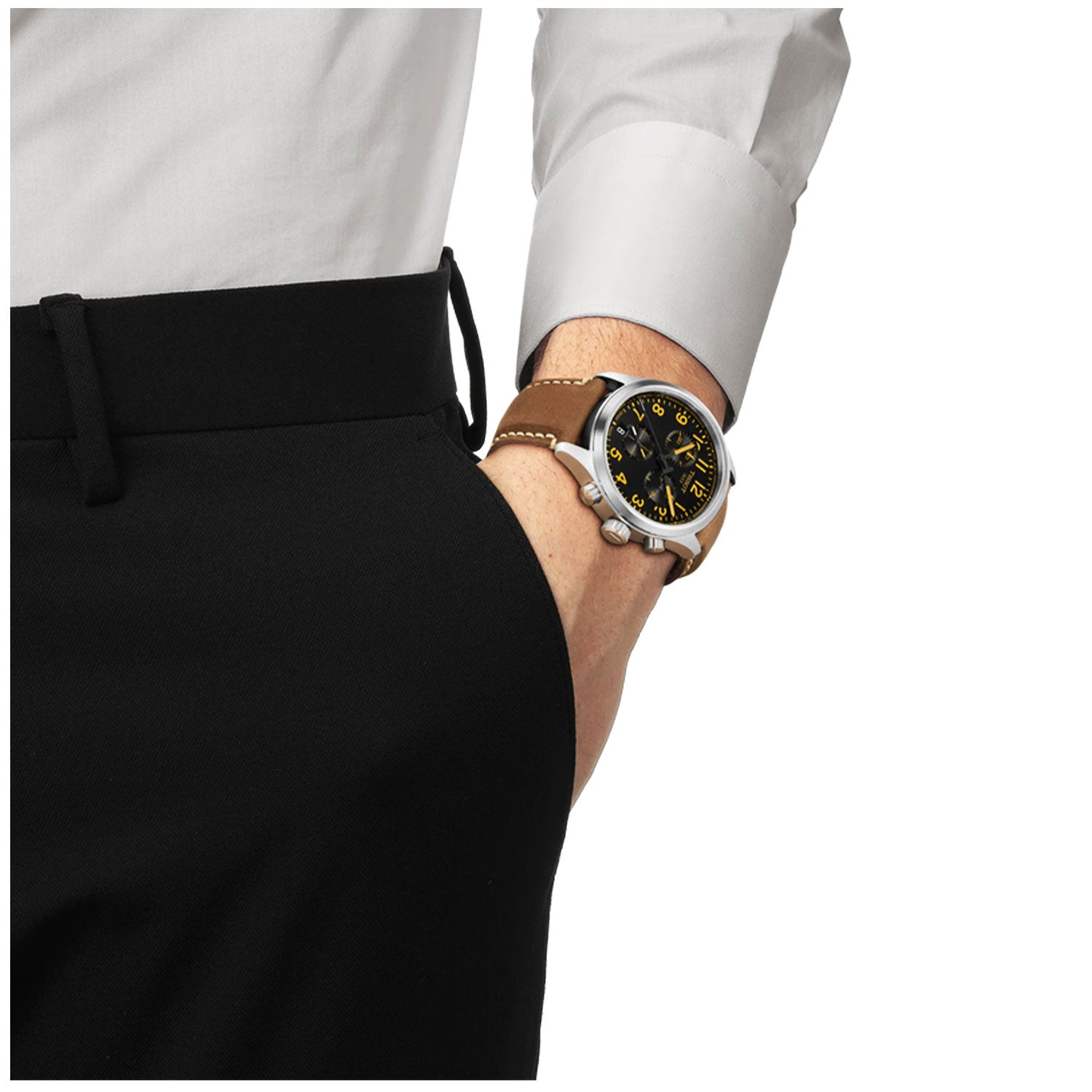 Tissot Chrono L 42mm Black Dial Beige Strap Mens Watch - Berry's Jewellers