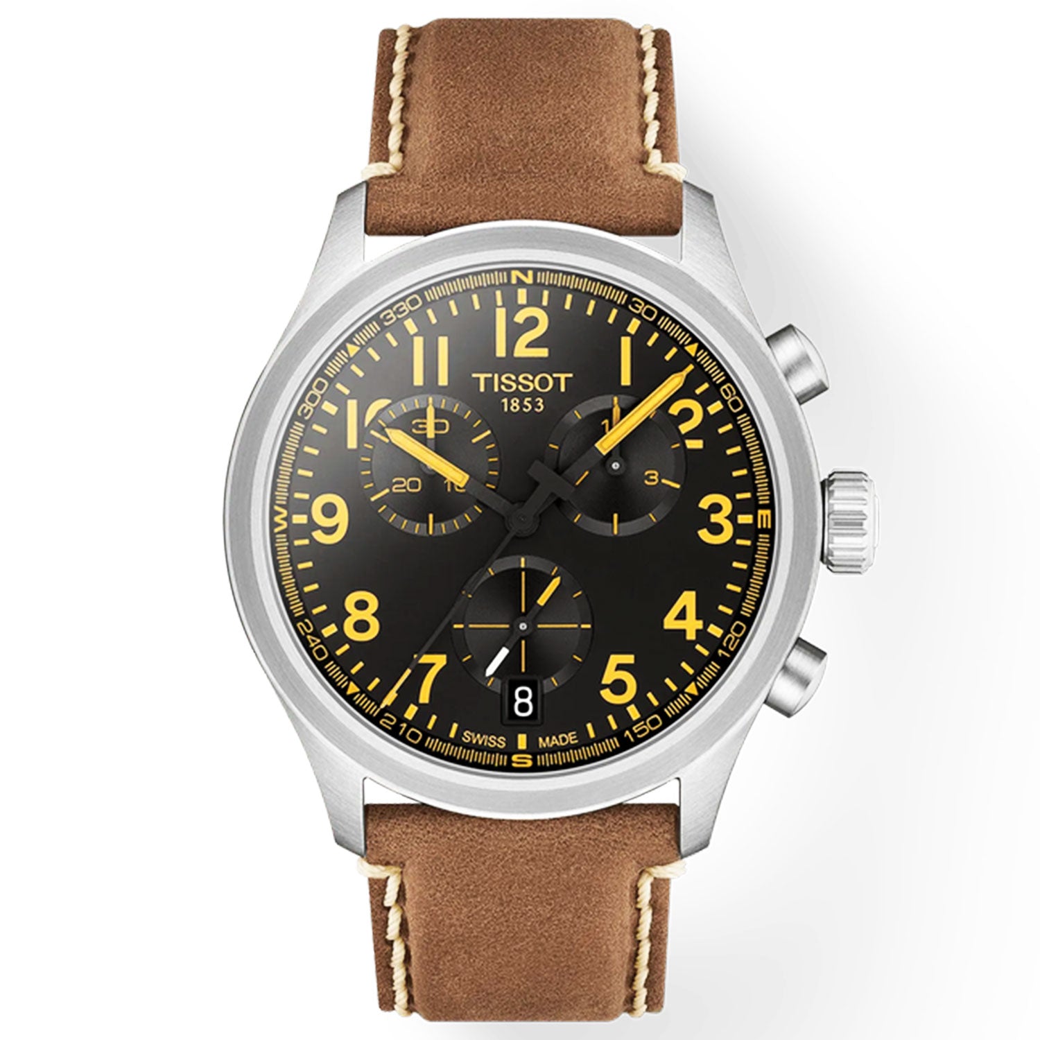 Tissot Chrono L 42mm Black Dial Beige Strap Mens Watch - Berry's Jewellers