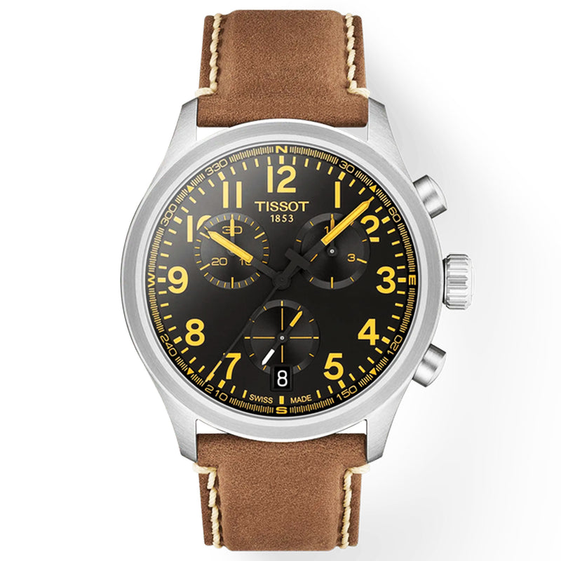 Tissot Chrono L 42mm Black Dial Beige Strap Mens Watch - Berry's Jewellers