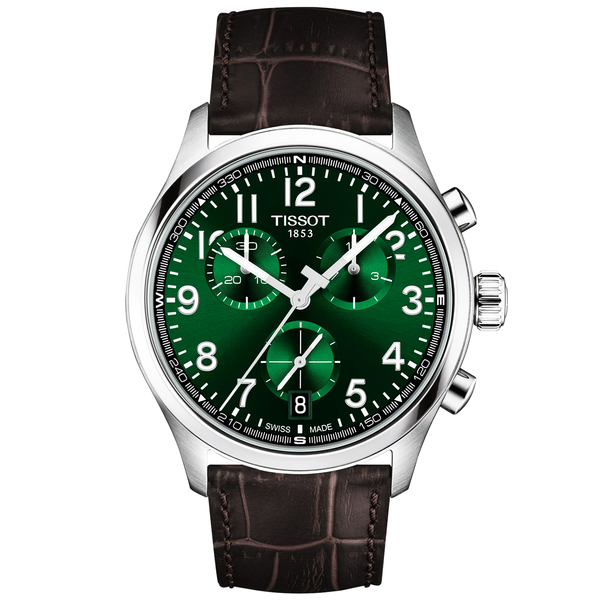 Tissot Chrono L 42mm Green Dial Brown Strap Mens Watch - Berry's Jewellers