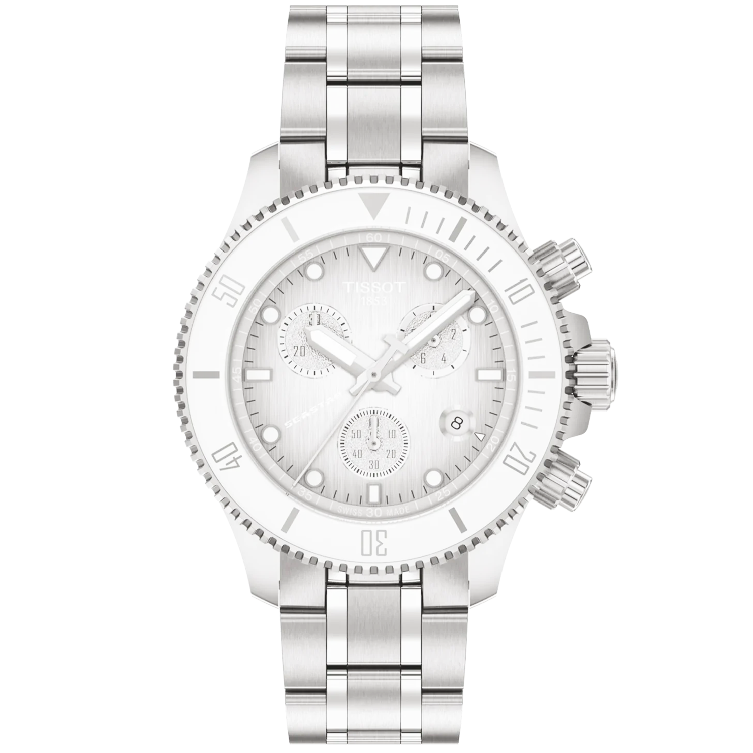 Seastar 1000 38mm Grey Gradient Dial White Bezel Chronograph Watch