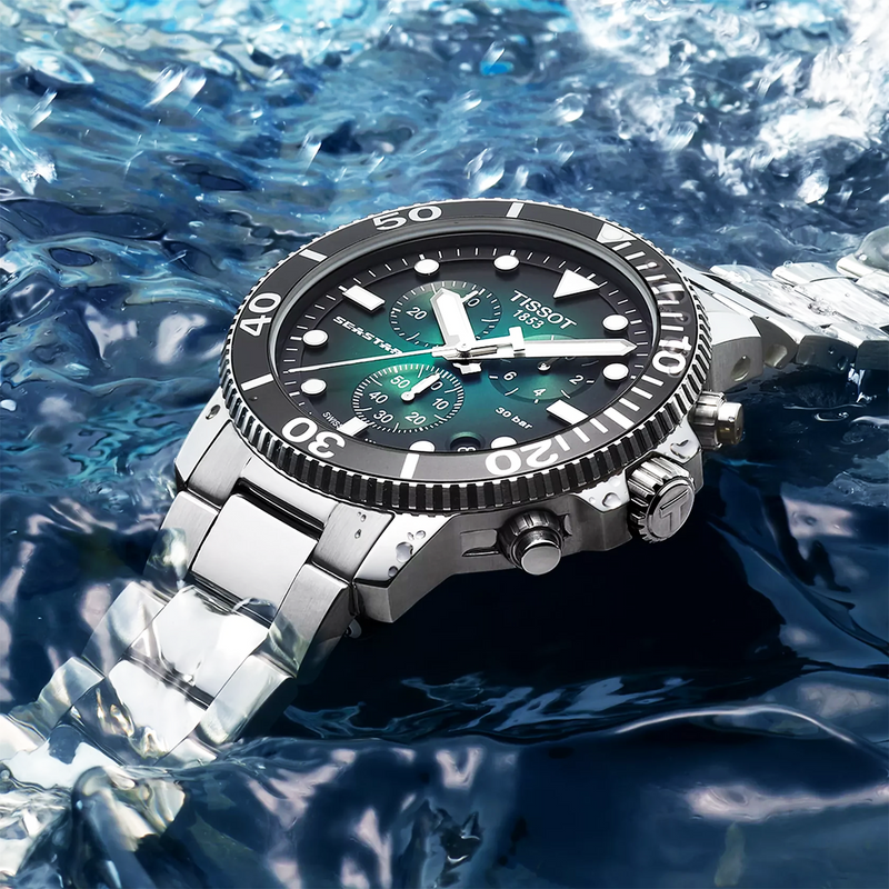 Seastar 1000 45mm Green-Black Gradient Dial Chronograph Watch