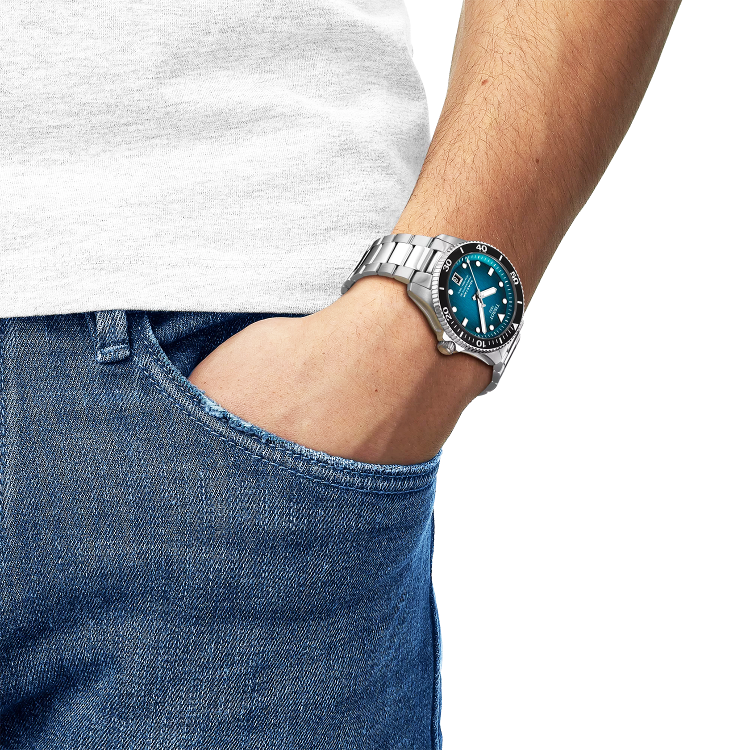 Tissot Seastar 1000 40mm Blue-Black Gradient Dial Steel Bracelet Automatic Watch - Berry's Jewellers