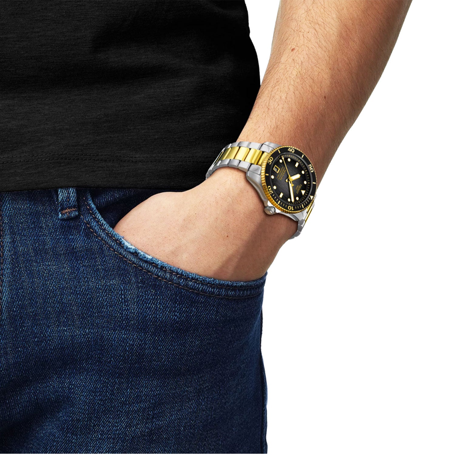 Tissot Seastar 1000 40mm Grey-Black Gradient Dial Two-Tone Bracelet Mens Automatic Watch - Berry's Jewellers