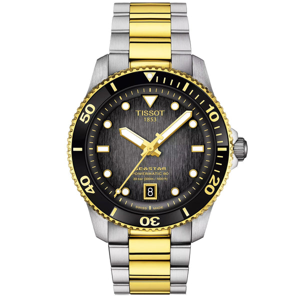 Tissot Seastar 1000 40mm Grey-Black Gradient Dial Two-Tone Bracelet Mens Automatic Watch - Berry's Jewellers