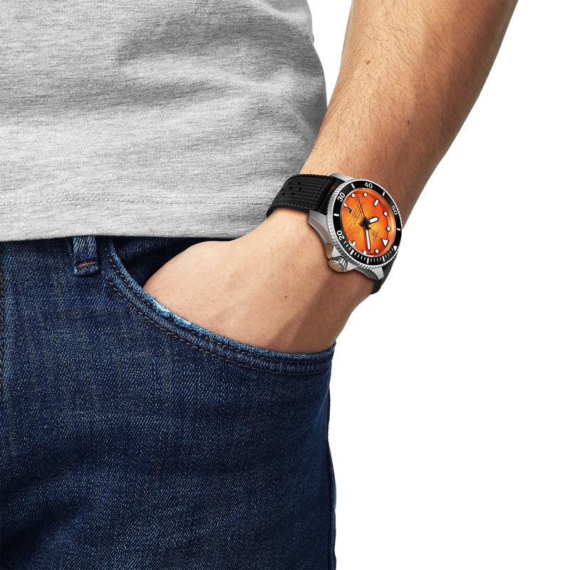 Seastar 2000 44mm Orange Dial Automatic Strap Watch