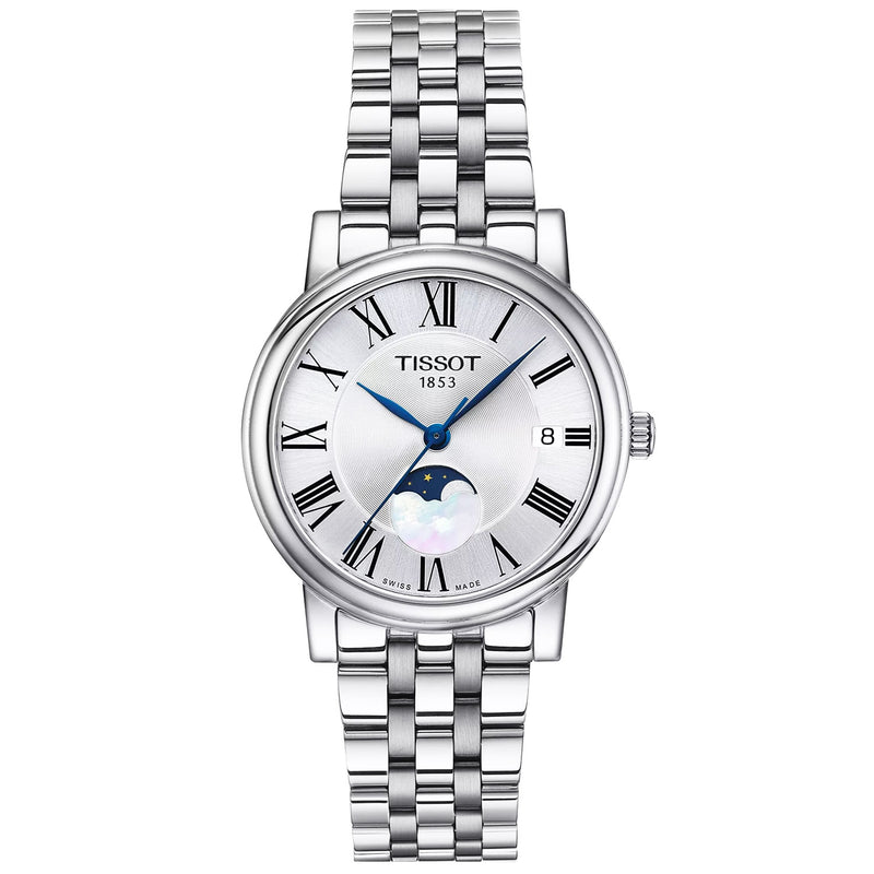 Tissot Carson Premium 32mm Silver Dial Moonphase Steel Bracelet Ladies Watch - Berry's Jewellers