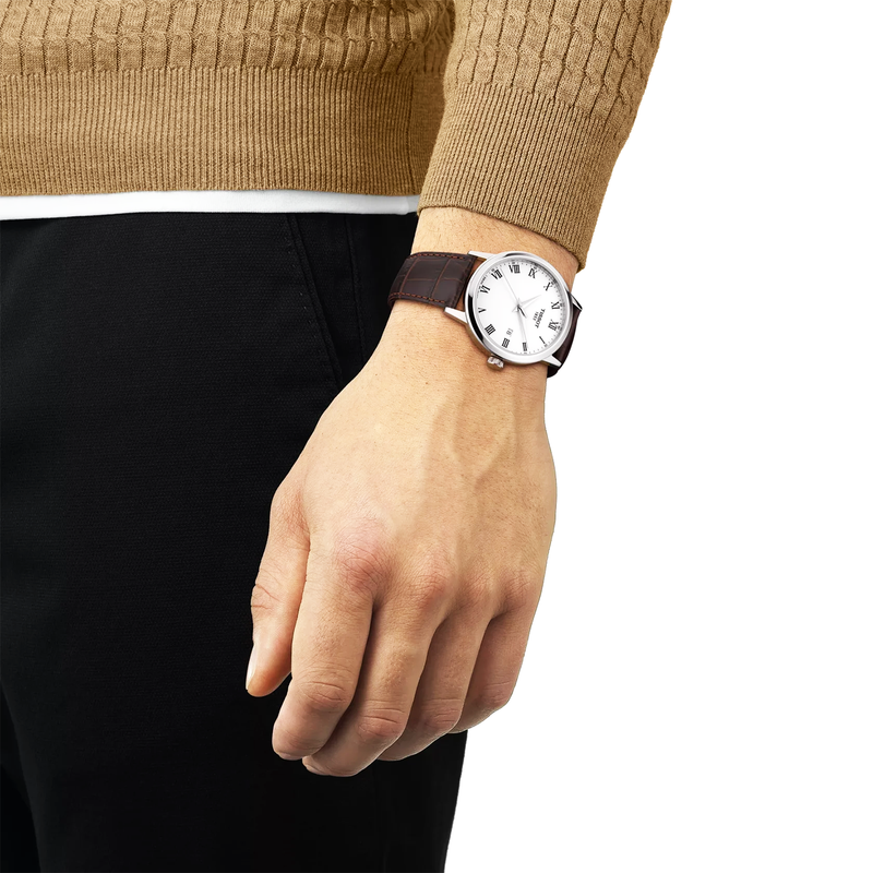 Classic Dream 42mm White Dial Brown Strap Mens Watch