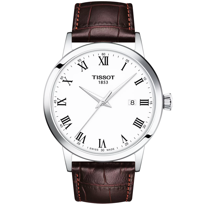 Classic Dream 42mm White Dial Brown Strap Mens Watch