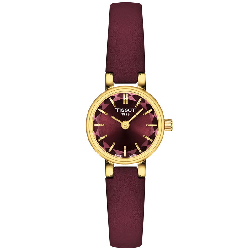 Lovely 19.5mm Bordeaux Dial Yellow Gold PVD Faceted Glass Ladies Watch
