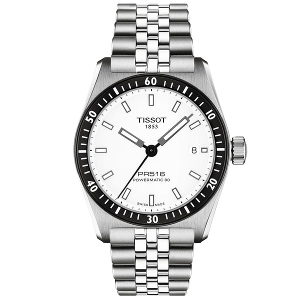 Tissot PR516 38mm White Dial Steel Bracelet Automatic Mens Watch - Berry's Jewellers
