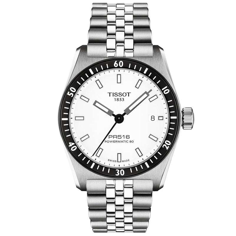 Tissot PR516 38mm White Dial Steel Bracelet Automatic Mens Watch - Berry's Jewellers