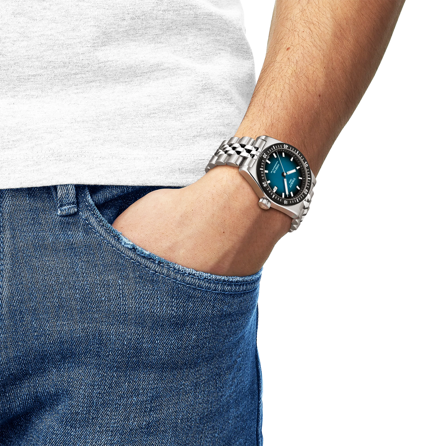 Tissot PR516 38mm Blue-Black Gradient Dial Steel Bracelet Mens Automatic Watch - Berry's Jewellers