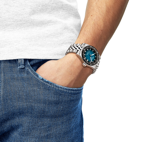 Tissot PR516 38mm Blue-Black Gradient Dial Steel Bracelet Mens Automatic Watch - Berry's Jewellers