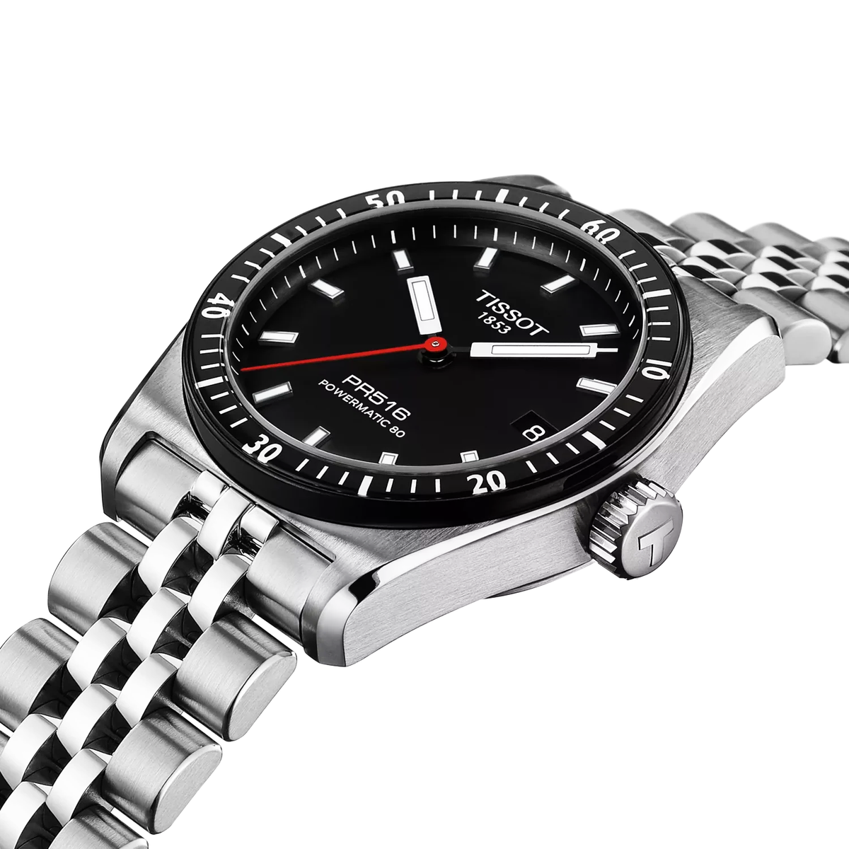 Tissot PR516 38mm Black Dial Steel Bracelet Automatic Mens Watch - Berry's Jewellers