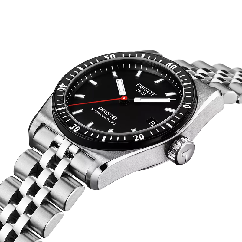 Tissot PR516 38mm Black Dial Steel Bracelet Automatic Mens Watch - Berry's Jewellers