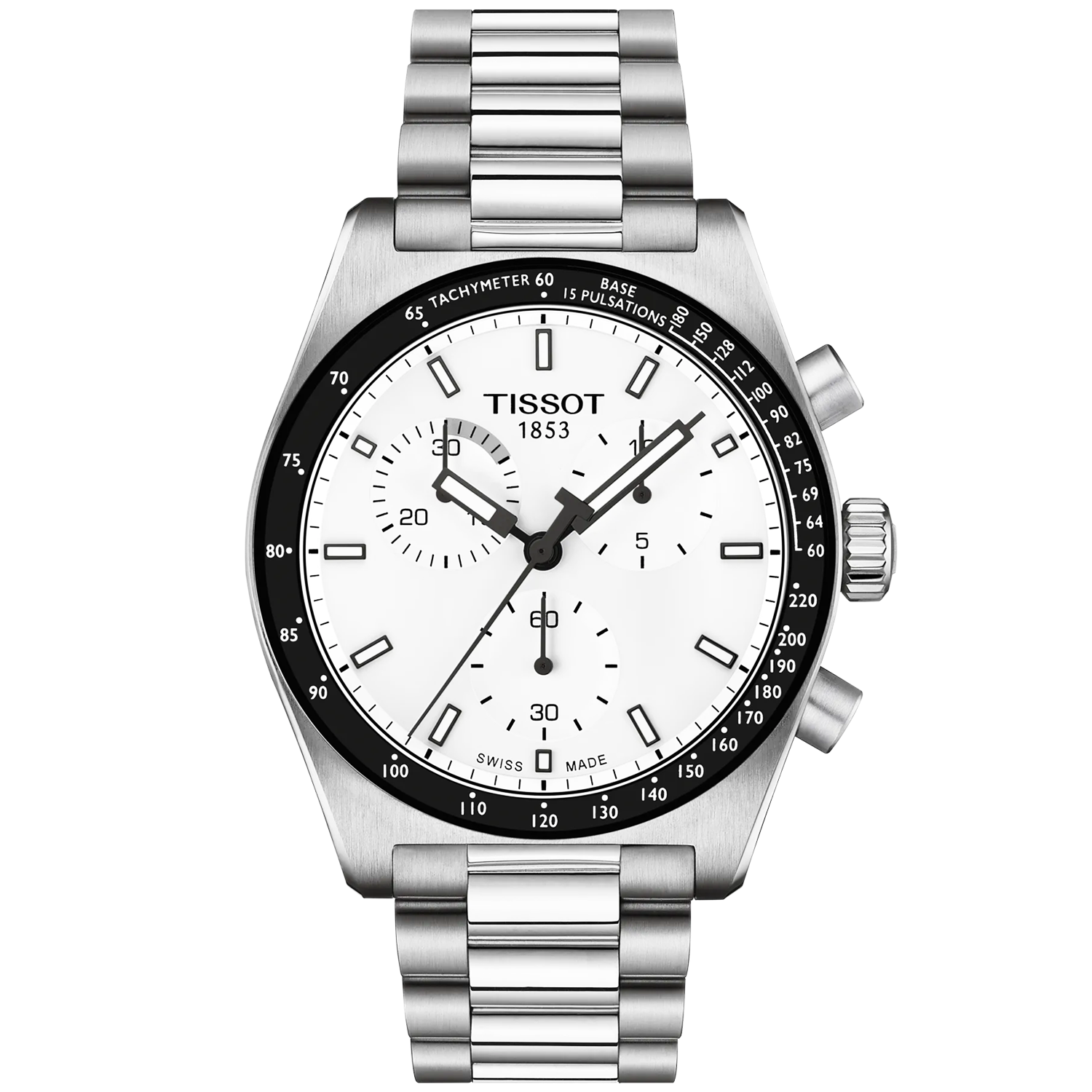 Tissot PR516 40mm White Dial Chronograph Steel Bracelet Mens Watch - Berry's Jewellers