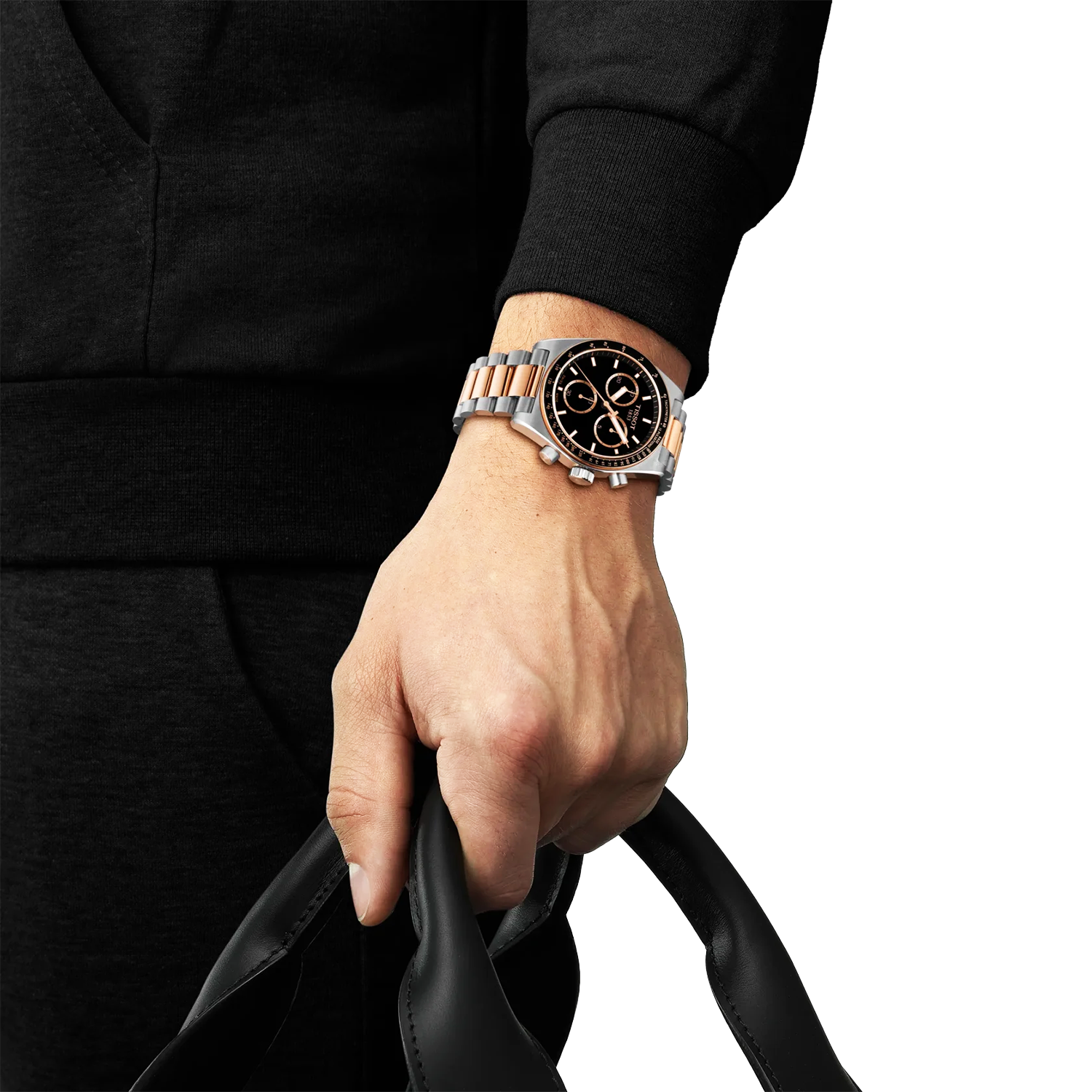 Tissot PR516 40mm Black Dial Chronograph Two-Tone Bracelet Watch - Berry's Jewellers