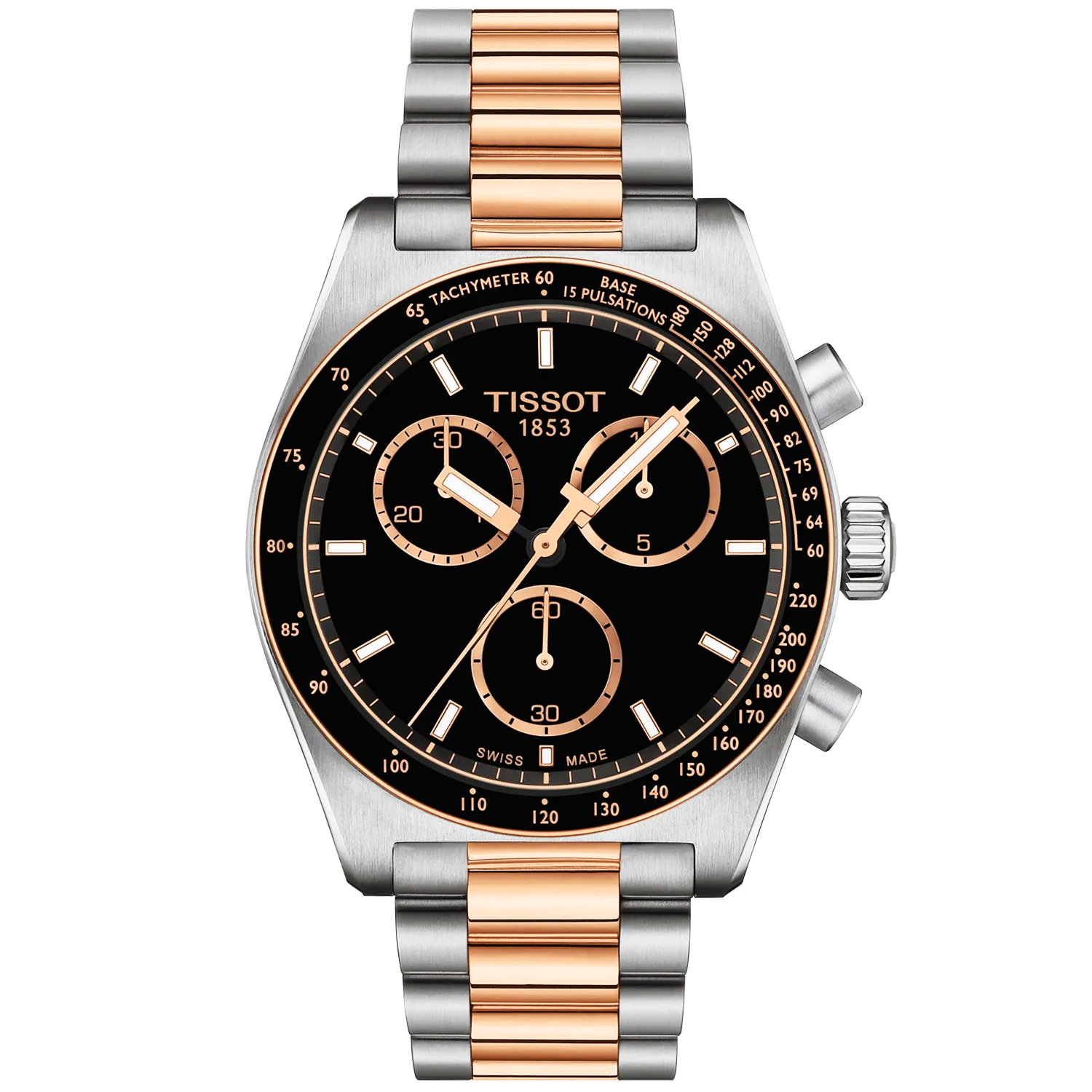 Tissot PR516 40mm Black Dial Chronograph Two-Tone Bracelet Watch - Berry's Jewellers