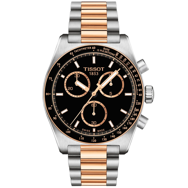 Tissot PR516 40mm Black Dial Chronograph Two-Tone Bracelet Watch - Berry's Jewellers