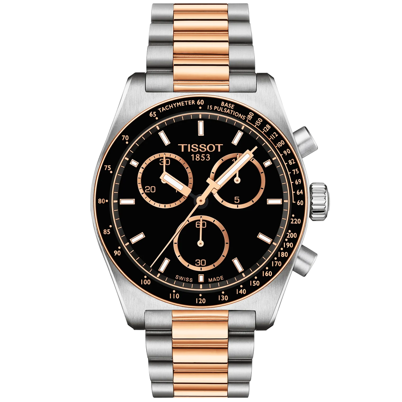 Tissot PR516 40mm Black Dial Chronograph Two-Tone Bracelet Watch - Berry's Jewellers