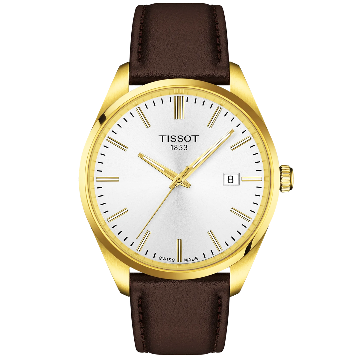 PR 100 40mm Yellow Gold PVD Silver Dial Brown Strap Mens Watch
