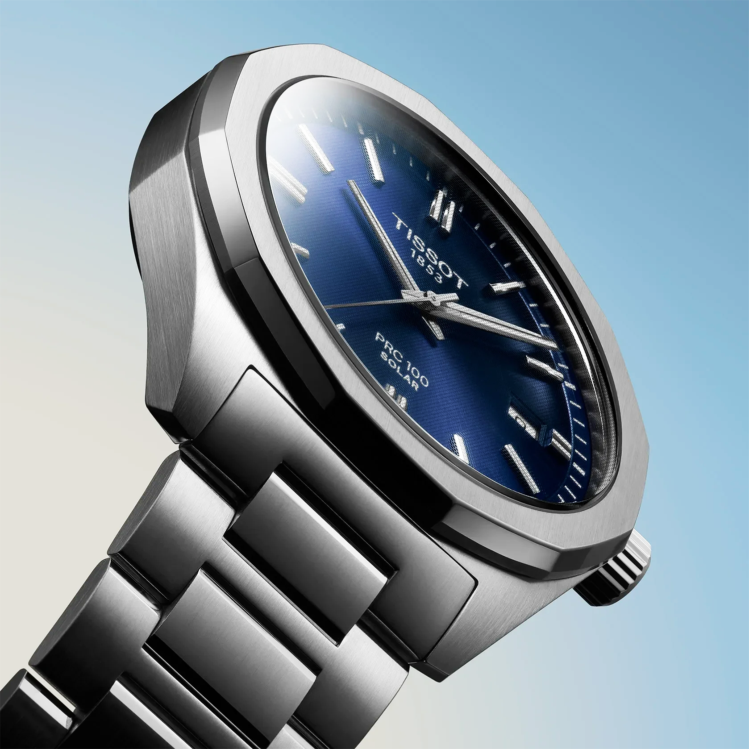 Tissot PRC 100 Solar 39mm Blue Dial Steel Bracelet Watch - Berry's Jewellers