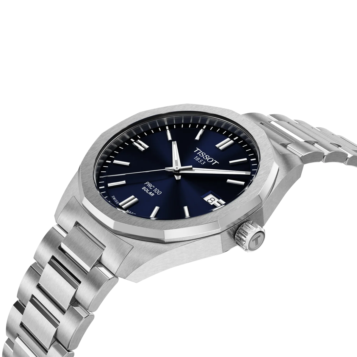 Tissot PRC 100 Solar 39mm Blue Dial Steel Bracelet Watch - Berry's Jewellers