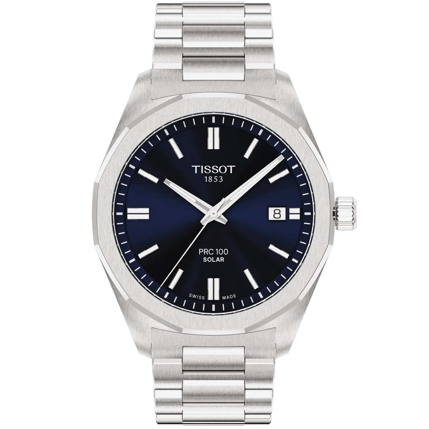 Tissot PRC 100 Solar 39mm Blue Dial Steel Bracelet Watch - Berry's Jewellers