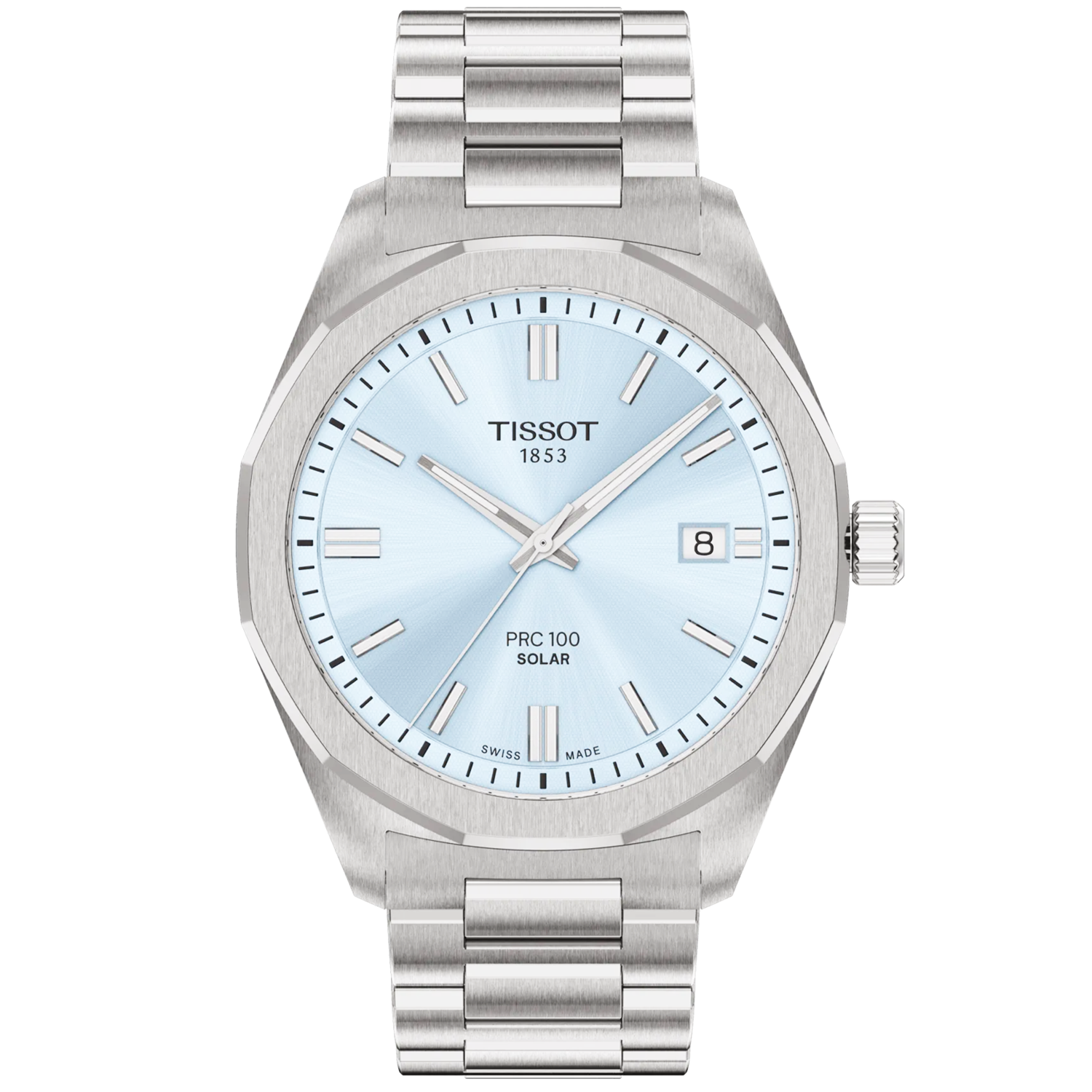 Tissot PRC 100 Solar 39mm Ice Blue Dial Steel Bracelet Mens Watch - Berry's Jewellers