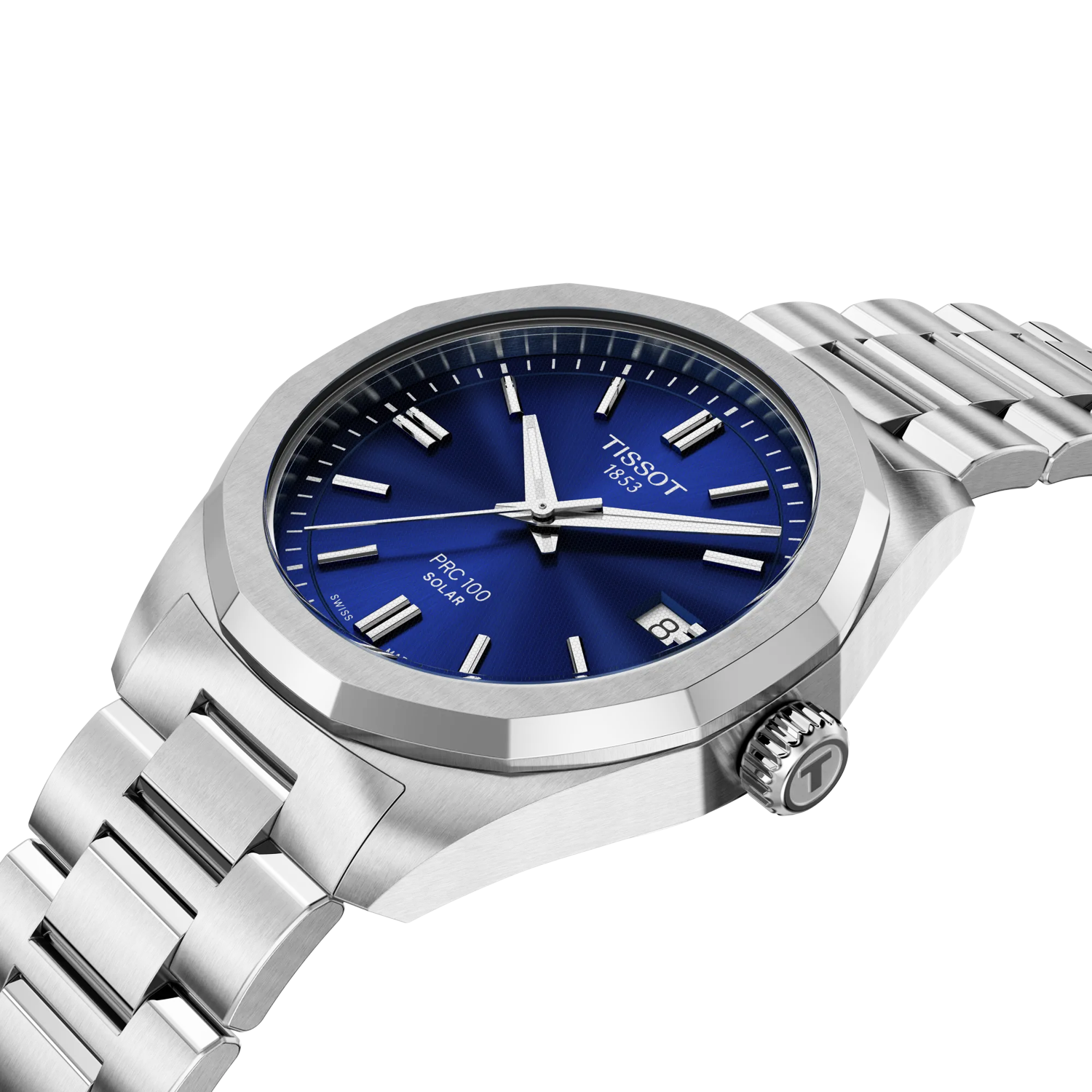 Tissot PRC 100 Solar 34mm Blue Dial Steel Bracelet Watch - Berry's Jewellers
