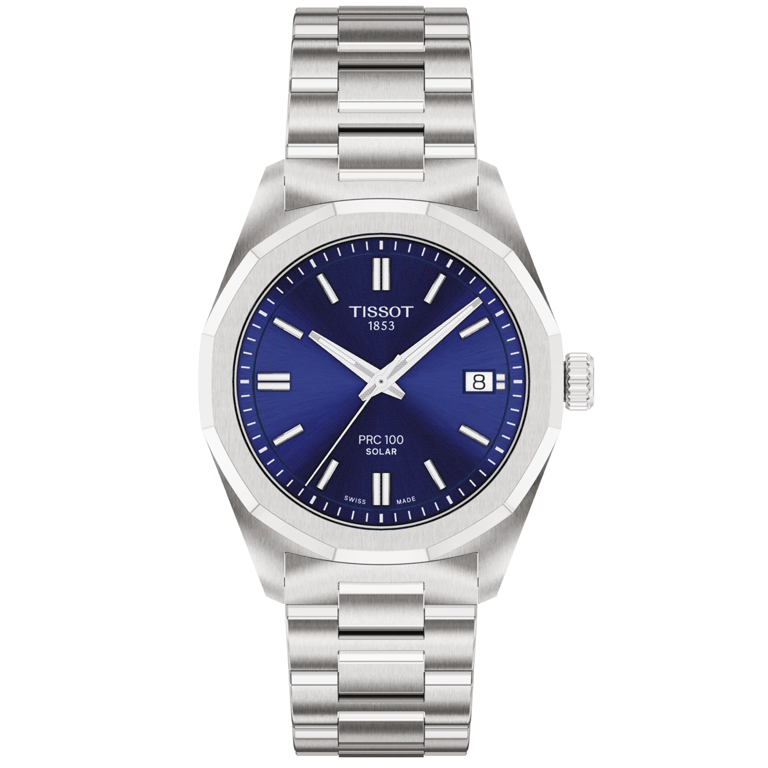 Tissot PRC 100 Solar 34mm Blue Dial Steel Bracelet Watch - Berry's Jewellers
