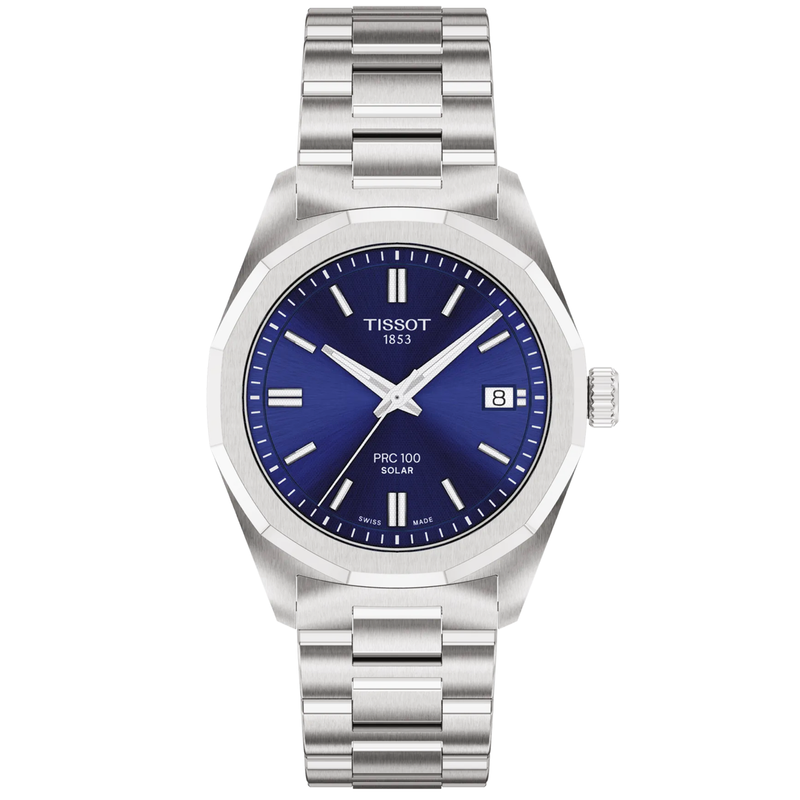 Tissot PRC 100 Solar 34mm Blue Dial Steel Bracelet Watch - Berry's Jewellers