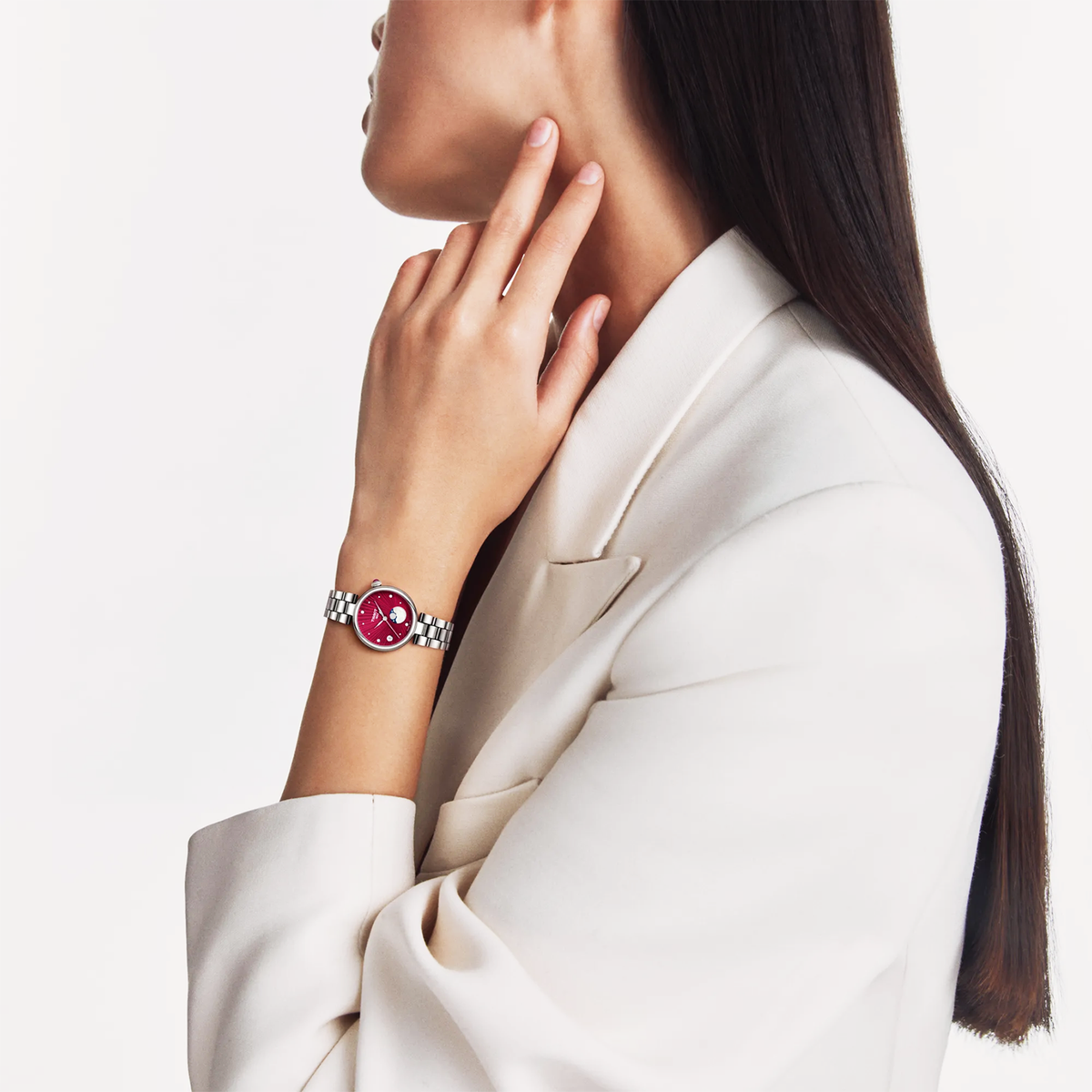 Tissot Desir 29.6mm Red Dial Moonphase Ladies Bracelet Watch - Berry's Jewellers