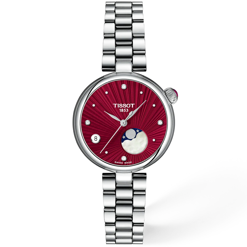 Tissot Desir 29.6mm Red Dial Moonphase Ladies Bracelet Watch - Berry's Jewellers