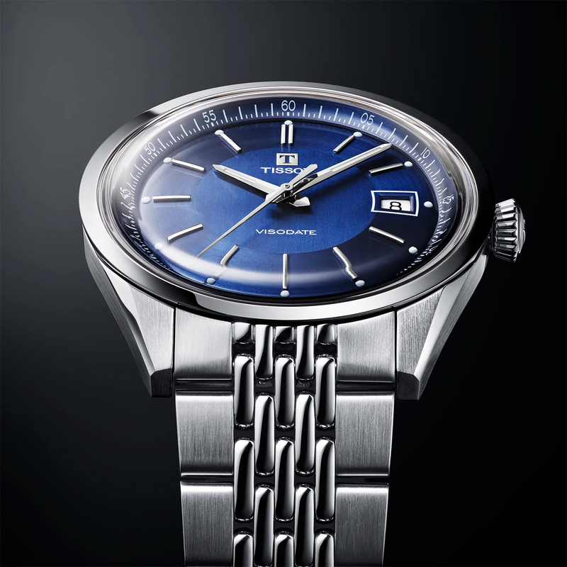 Tissot Visodate 39mm Blue Dial Steel Bracelet Mens Automatic Watch - Berry's Jewellers