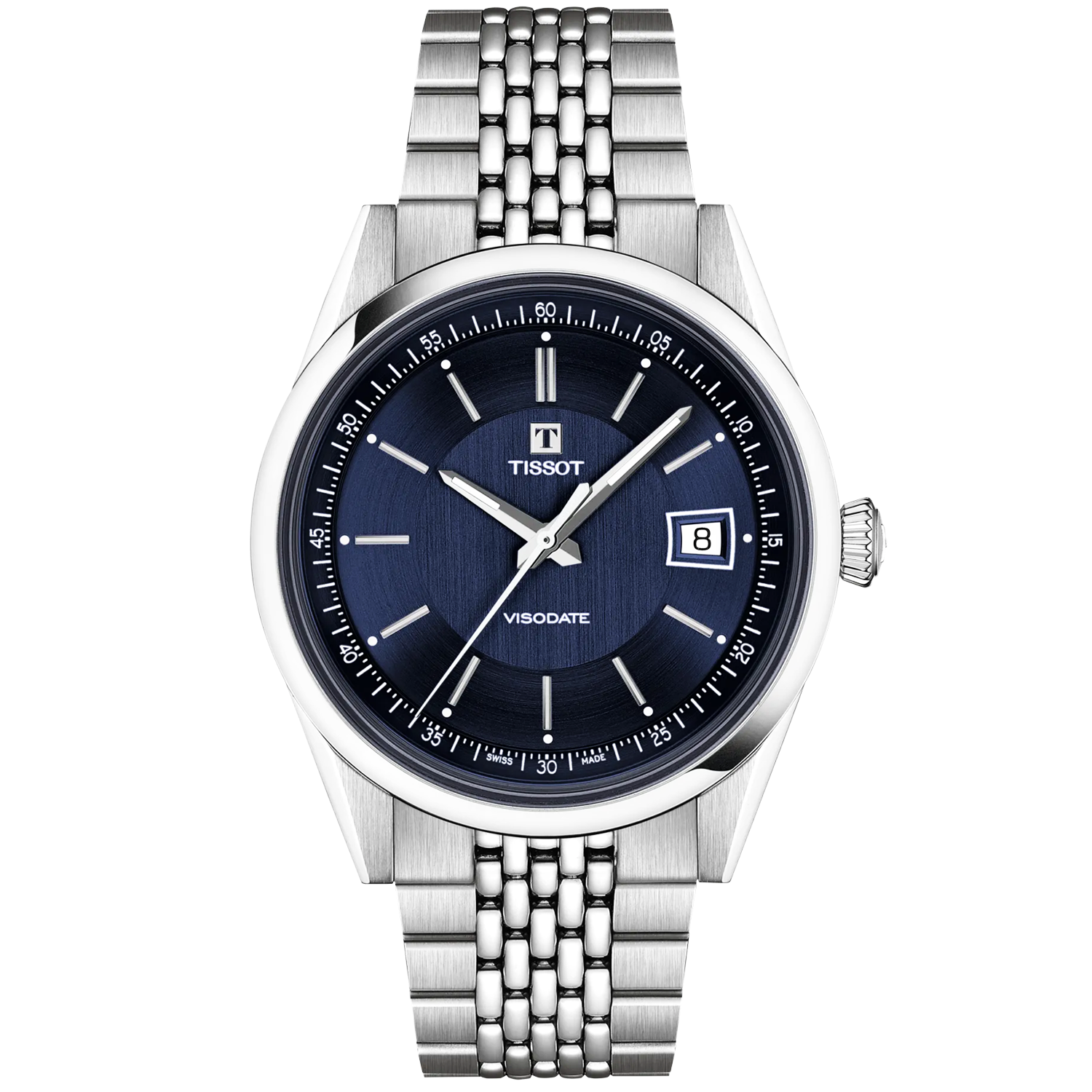 Tissot Visodate 39mm Blue Dial Steel Bracelet Mens Automatic Watch - Berry's Jewellers