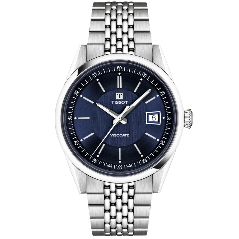Tissot Visodate 39mm Blue Dial Steel Bracelet Mens Automatic Watch - Berry's Jewellers